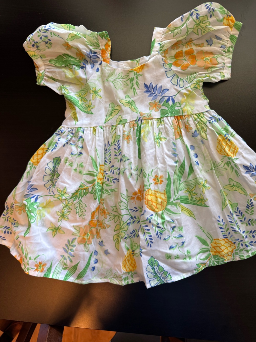 Janie and Jack White Dress with Pineapple & Leaf Print 6-12mo